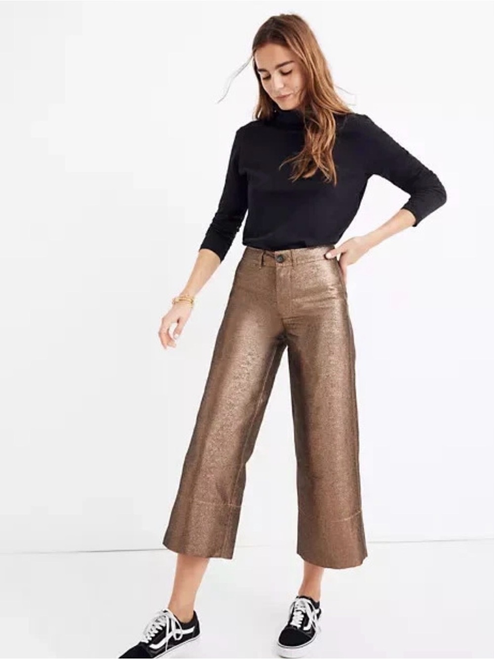 Madewell Pants Gold Metallic Shimmer Emmett Wide Leg Cropped Sz 27 - C61-116